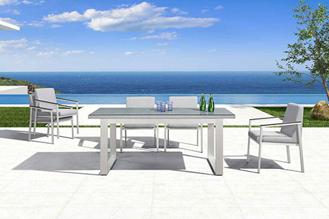 Modern Outdoor 7 Piece Outdoor Dining Set With Aluminum Dining Chairs