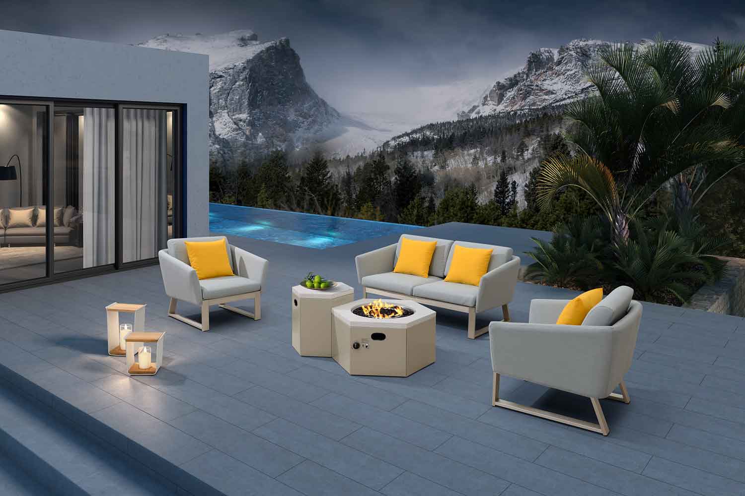 Outdoor Furniture Freestanding Patio Gas Fire Pit For Villa