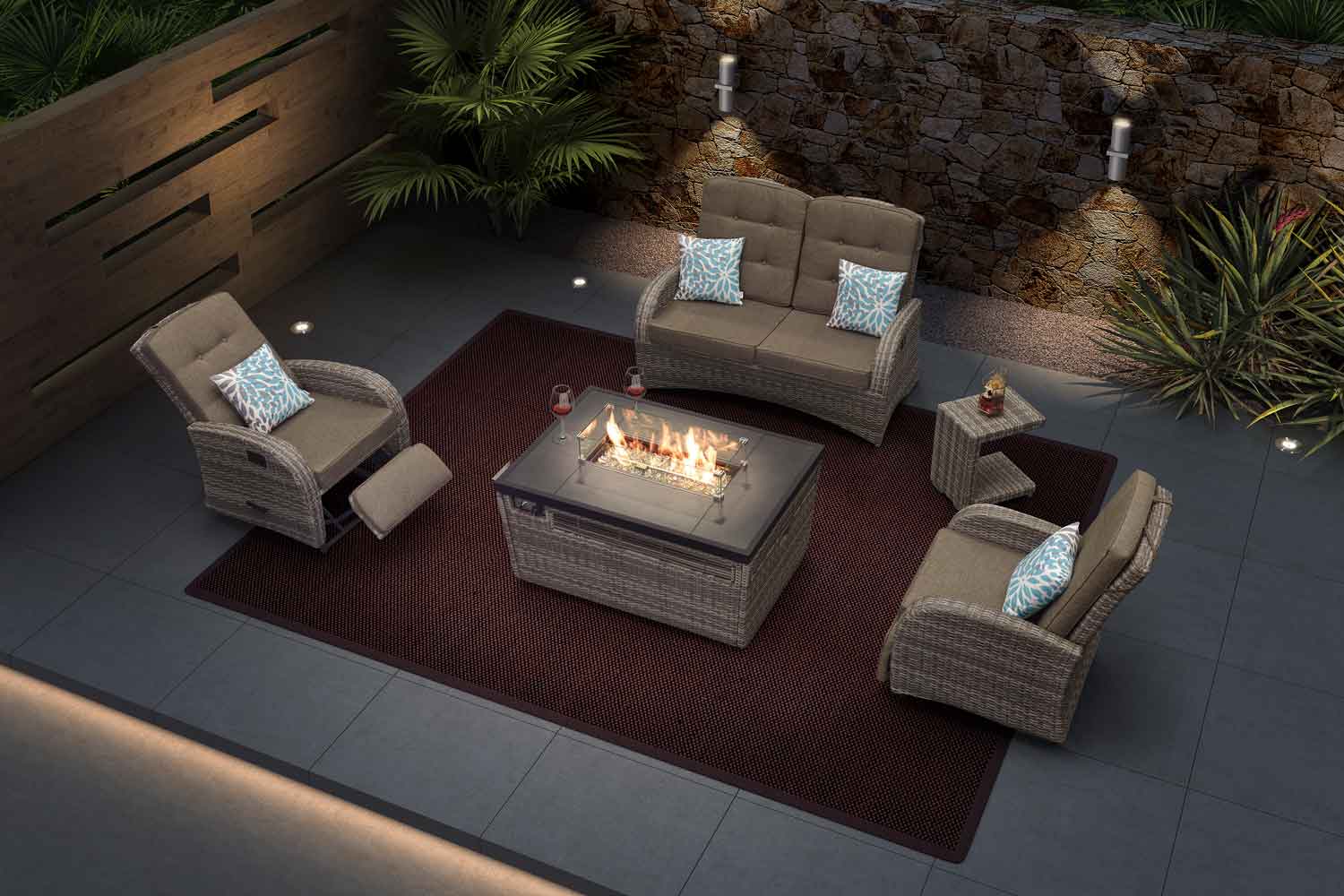 Villa Furniture Wicker Patio Set With Gas Fire Pit For Home