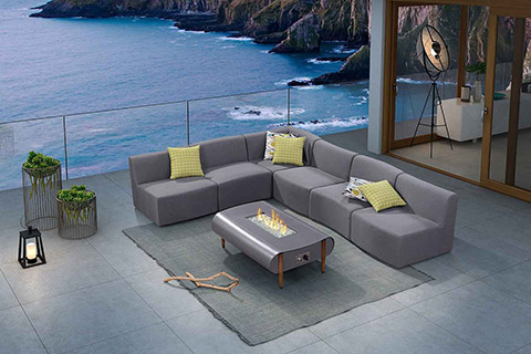 Luxury Large Garden Corner Sofa With Modern Fire Pit For Designer