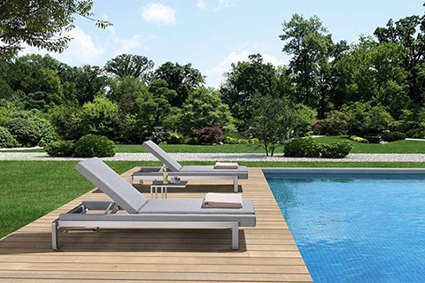 Outdoor Furniture Cushioned Sun Lounger For Garden With Side Table